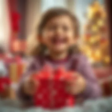 A happy child unwrapping a gift with excitement