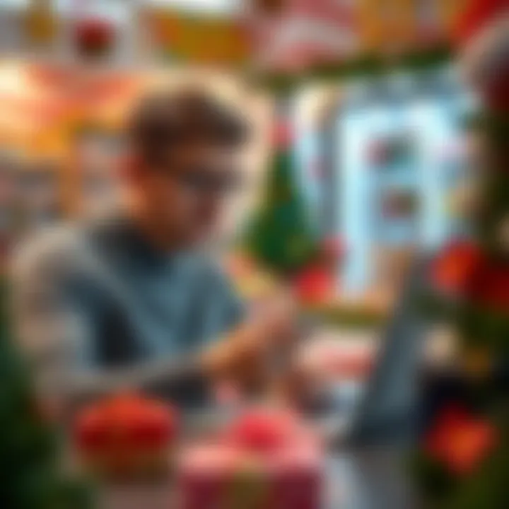 A thoughtful parent browsing online for gift ideas