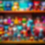 A vibrant array of toys displayed on a colorful shelf