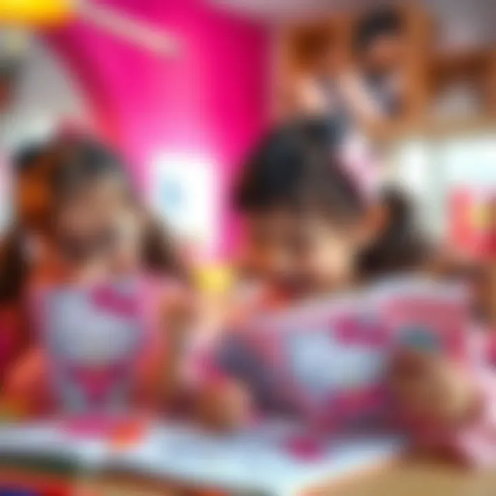 Children Experiencing Joy in Creative Expression Children joyfully engaged in coloring with Hello Kitty books.