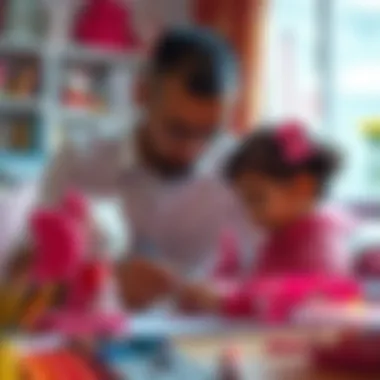 Collaboration Between Parent and Child on Artistic Endeavors Parent and child collaborating on a Hello Kitty coloring project.