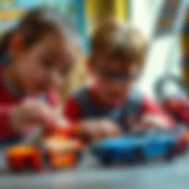 Children playing with Hot Wheels car set