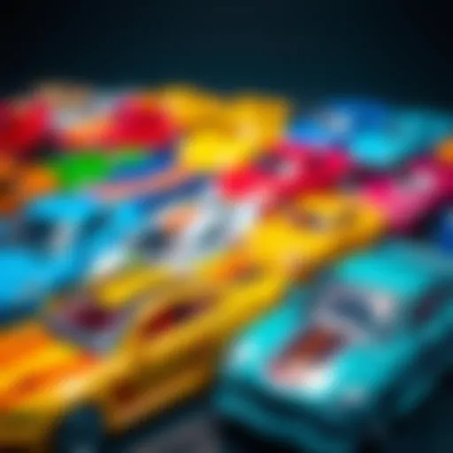 Colorful collection of Hot Wheels cars