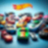 A vibrant display of various Hot Wheels cars showcasing their unique designs and colors