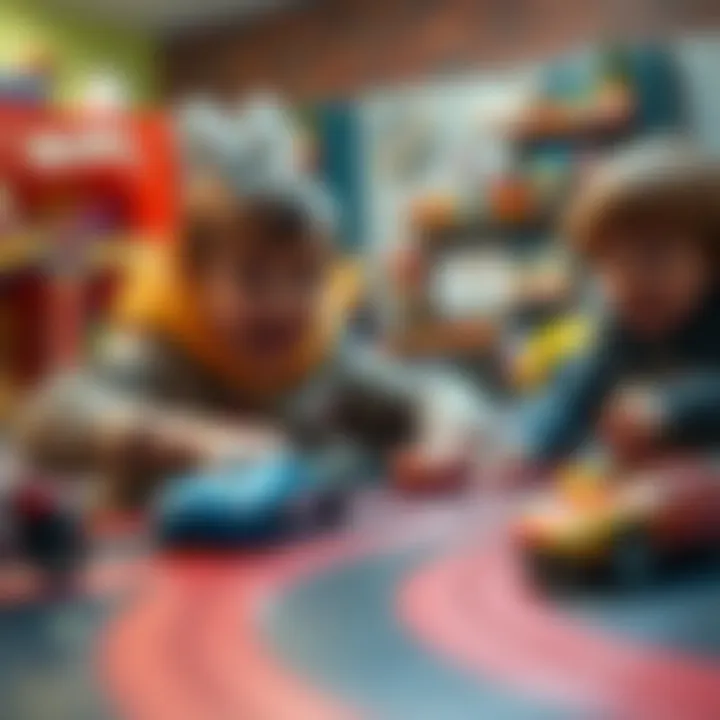 Children playing with Hot Wheels tracks