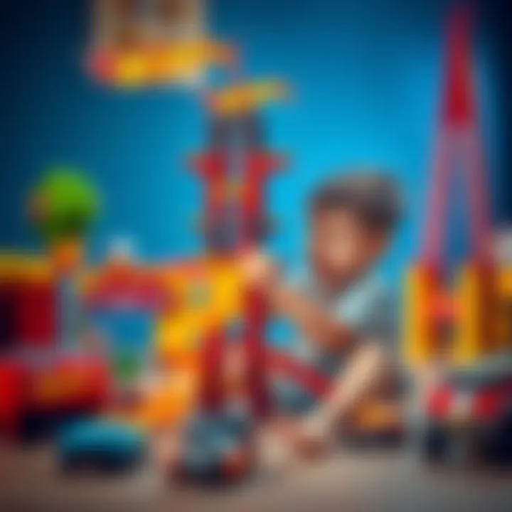 Child playing creatively with Hot Wheels tower