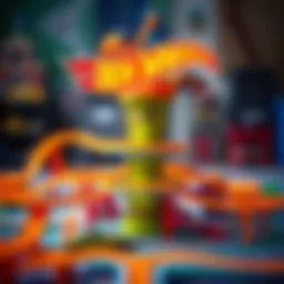 Dynamic setup of Hot Wheels tower with colorful tracks