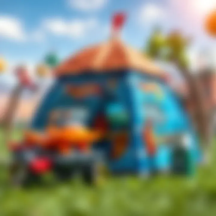 Detailed view of the Hot Wheels tent setup with accessories