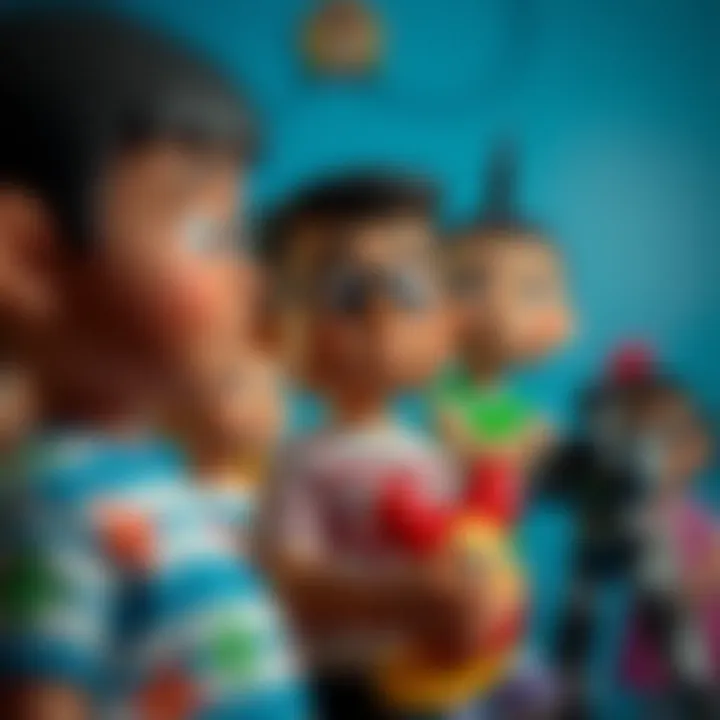 An artistic representation of children developing their identities through the influence of cartoon characters.