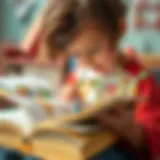 A child immersed in a fascinating book filled with interesting facts