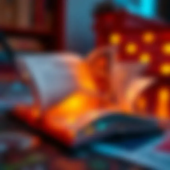 A close-up of a light-up book highlighting its intricate design and glowing features.