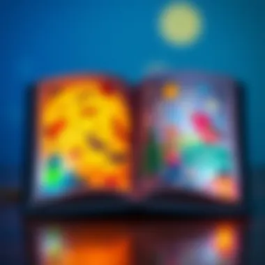 An open light-up book displaying vivid illustrations and glowing elements.