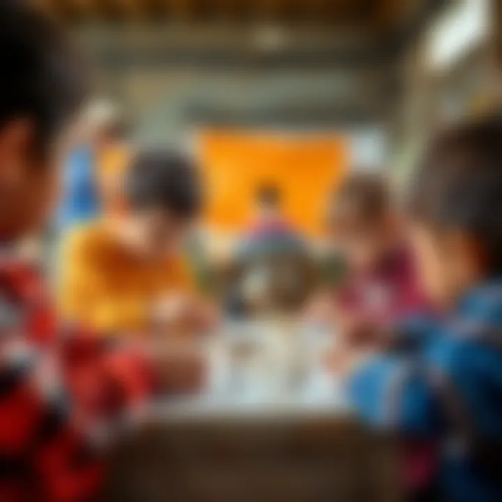 Young Artists at Work Children engaged in shell painting activity