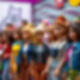 A vibrant display of diverse career Barbie dolls
