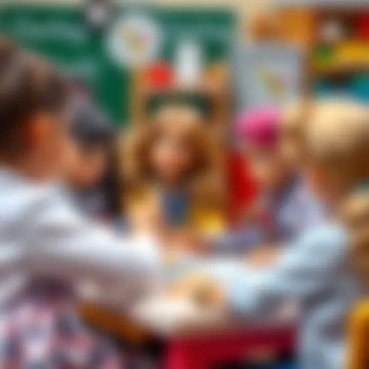 Children's Learning with Career Barbie An educational setting with children engaging with Barbie figures