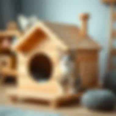 Cozy wooden cat house with a natural finish