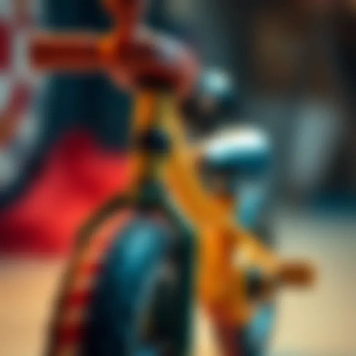 Close-up of a balance bike showcasing its features
