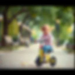 Child riding a balance bike in a park