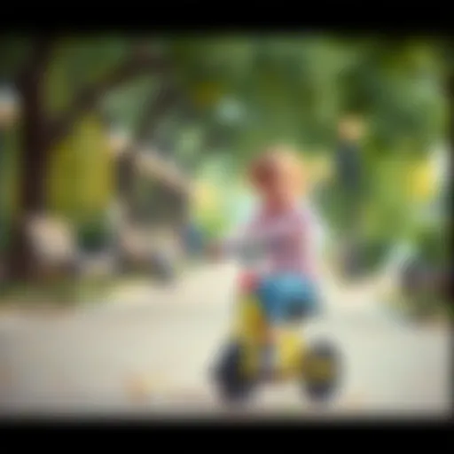 Child riding a balance bike in a park