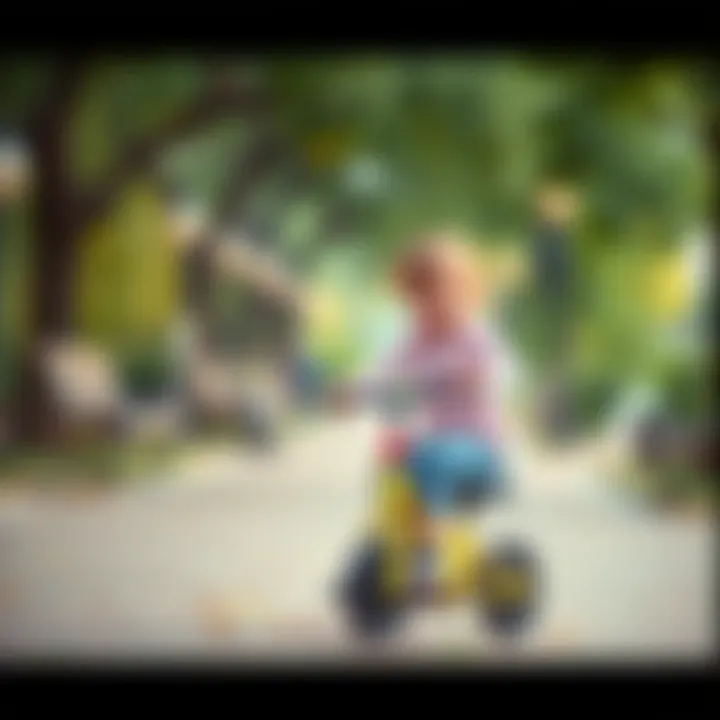 Child riding a balance bike in a park