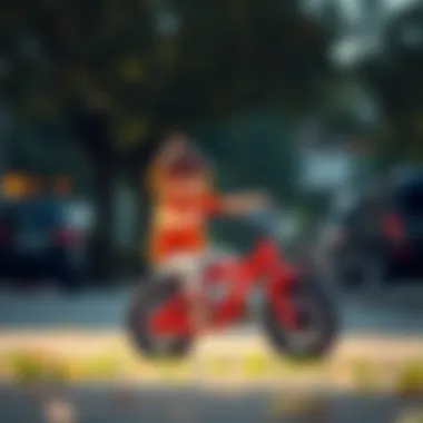 Parent assisting a child on a balance bike