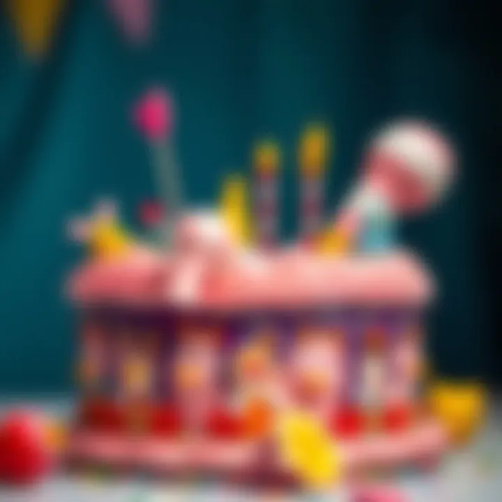 Colorful and whimsical decorations for a birthday cake