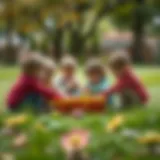 A group of children engaged in cooperative play outdoors