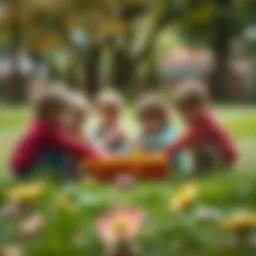 A group of children engaged in cooperative play outdoors