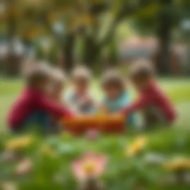 A group of children engaged in cooperative play outdoors