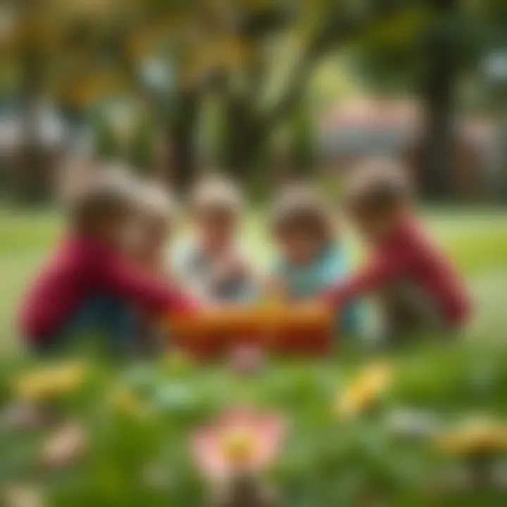 A group of children engaged in cooperative play outdoors