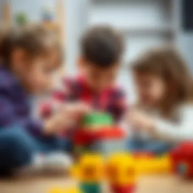 Children collaborating on a block construction