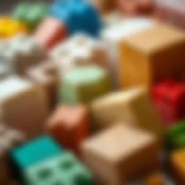 Close-up of varied block shapes and textures