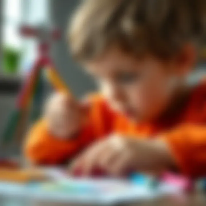 Child engaged in artistic expression with colored pencils