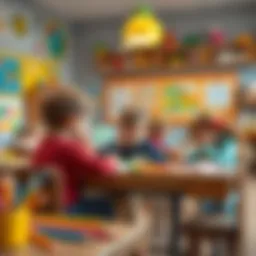 Creative classroom with children using colored pencils