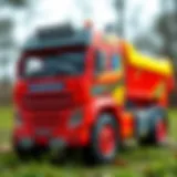 A large toy truck designed for children, emphasizing its vibrant colors and engaging design.