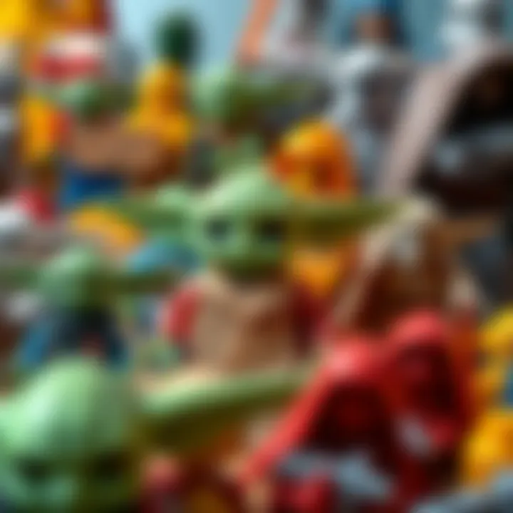 Colorful Display of Lego Baby Yoda Sets Colorful display of Lego Baby Yoda sets arranged creatively