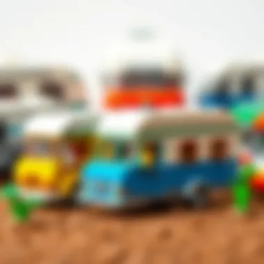 Different types of Lego caravans displayed together
