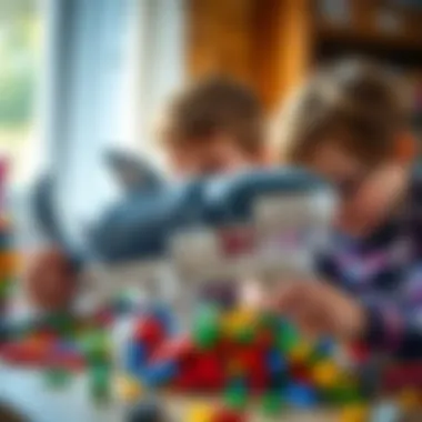 Children engaging with Lego pieces, building their own Megalodon