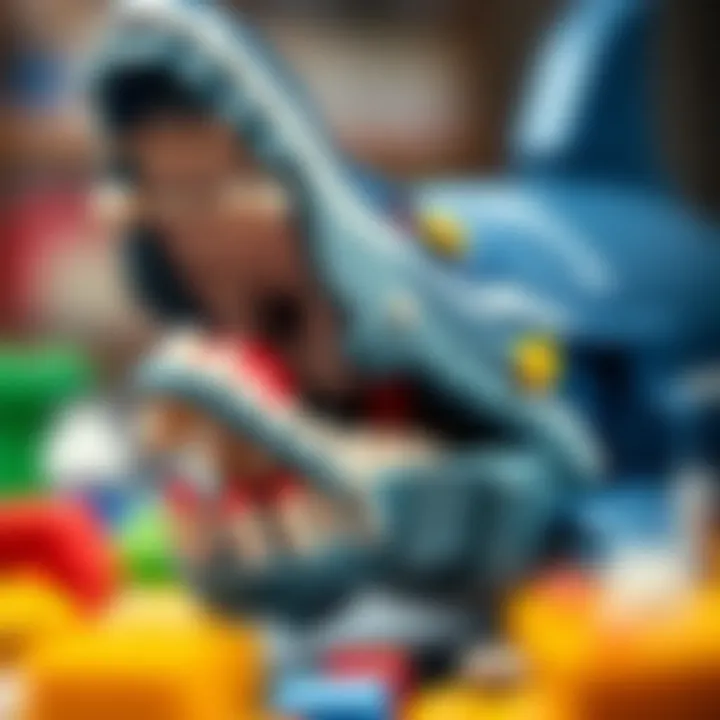 A close-up of intricate Lego Megalodon details