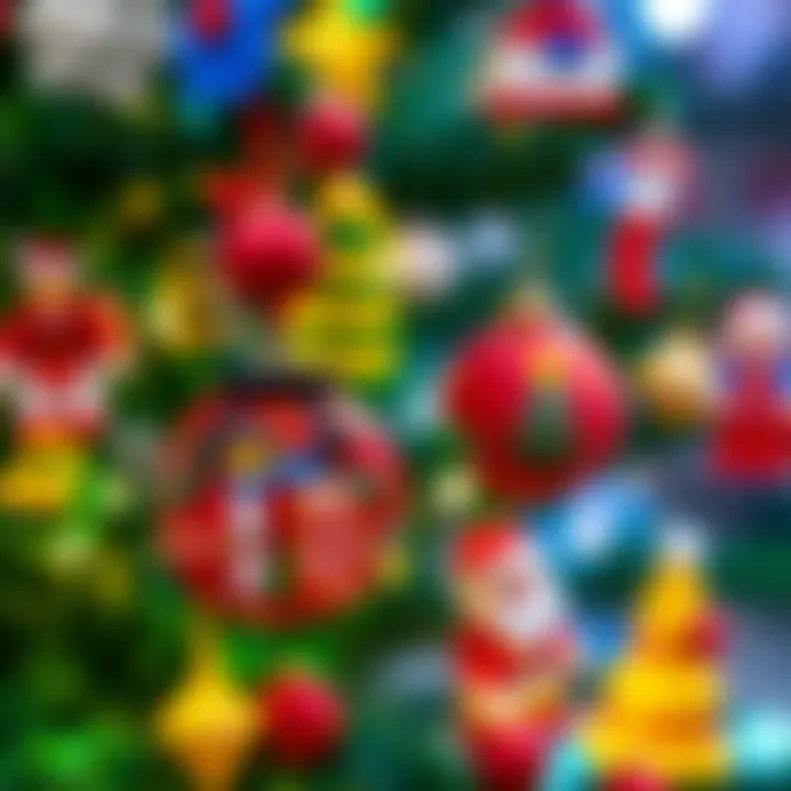 Intricate Lego Ornaments Showcase Close-up of intricate Lego ornaments on a Christmas tree