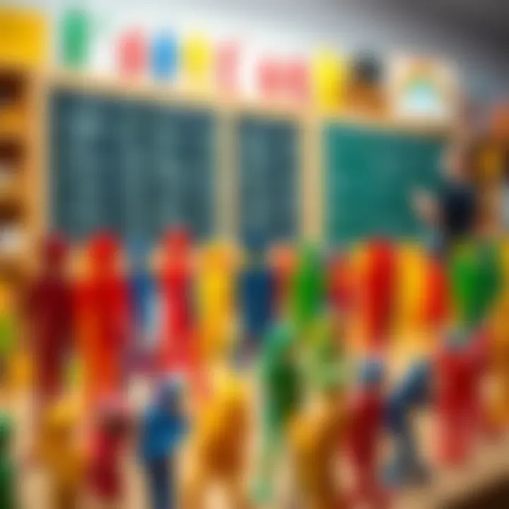 Colorful stick figures displayed in an educational setting