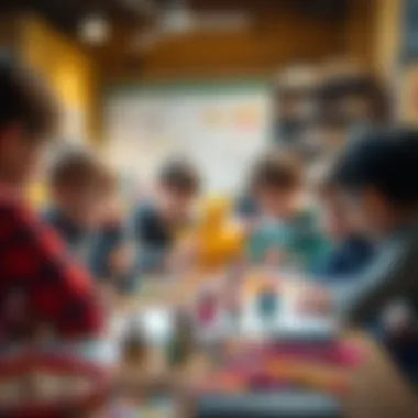 Group of children collaborating on stick figure projects