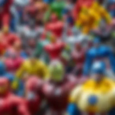 Marvel Action Figures Collection A vibrant collection of Marvel action figures displayed in an artistic arrangement