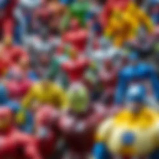 Marvel Action Figures Collection A vibrant collection of Marvel action figures displayed in an artistic arrangement