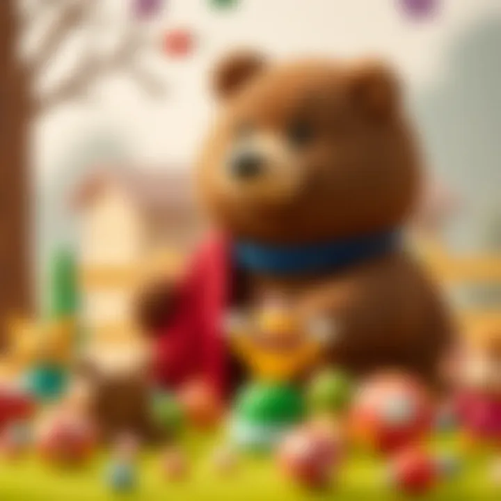 Interactive illustration showcasing educational toys related to Masha and the Bear