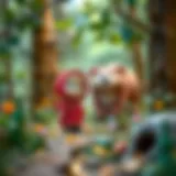 Colorful illustration of Masha and the Bear in a whimsical forest setting