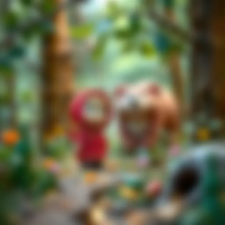 Colorful illustration of Masha and the Bear in a whimsical forest setting