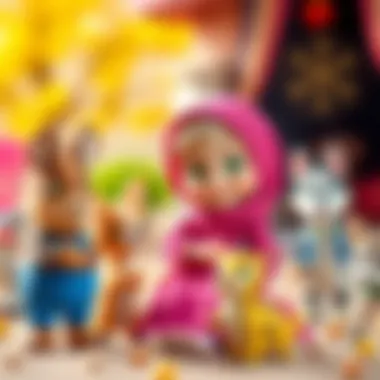 Visual representation of Masha engaging with her animal friends, promoting social skills