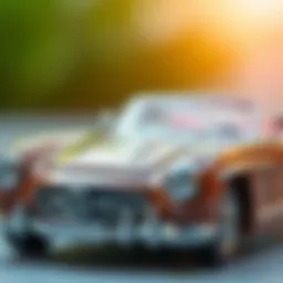 A close-up of a Mercedes metal toy car showcasing its intricate detailing and craftsmanship