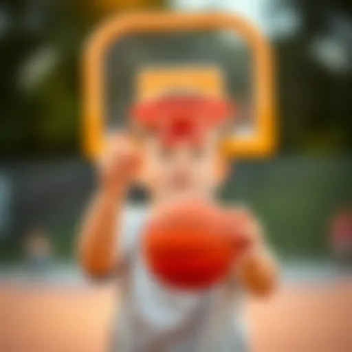 A child practicing shooting a mini basketball into a hoop